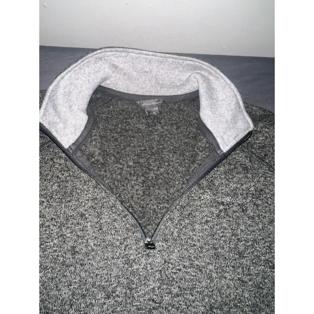Eddie Bauer Mens XL Gray Marl Quarter Zip Fleece Lined Pullover Sweater Raglan